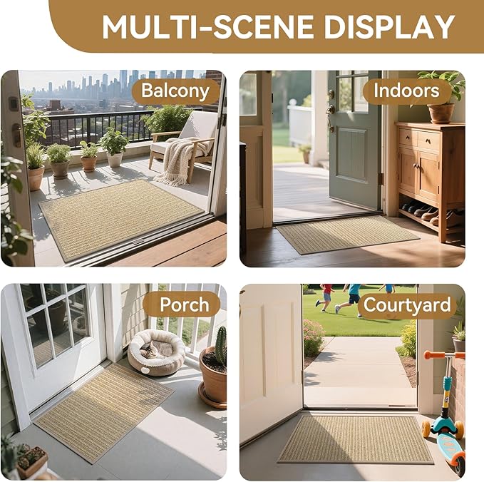 Front Door Mat 31"x47", Heavy Duty Waterproof Dirt Trapping Non-Slip Doormats, Low Profile Entrance Mats for Front Indoor/Outdoor, Brown