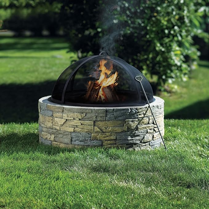 SUNCREAT Outdoor Fire Pit Spark Screen Cover Accessory, Patio Round Easy-Opening Fire Mesh Screen Guard, Heavy Duty Steel Fire Pit Ember Lid with Hinge, 40 Inch
