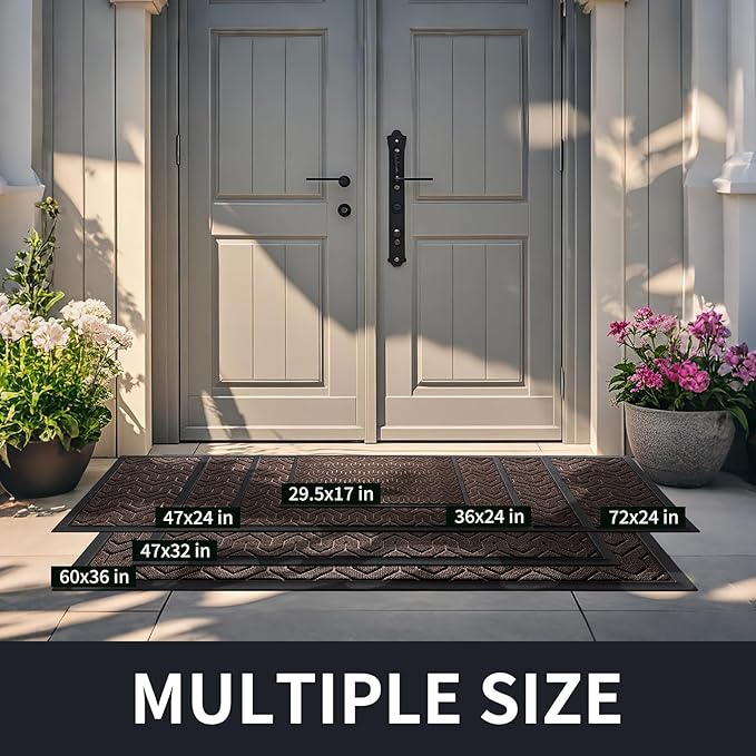 Yimobra Large Door Mat Outside Entrance 36x24, Waterproof Heavy Duty Outdoor Mats for Front Door, Non Slip Rubber Entry Mat for Garage Patio Indoor, Easy Clean, Brown