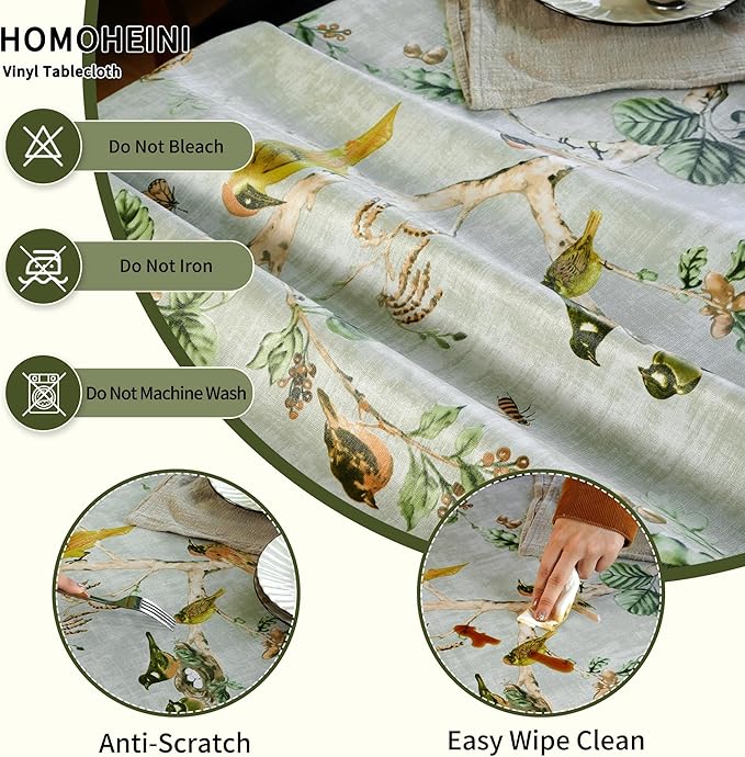 Rectangle Picnic Table Cloth, Elastic Waterproof Fitted Vinyl Tablecloths for 6 Foot Tables, Wipeable Flannel Backed Table Covers for Dining, Camping, Outdoor(Magpie,30"x72")