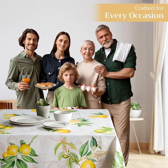 Maison d' Hermine Table Cloth Rectangle Table 100% Cotton 60 x 90 Inches Tablecloth Reusable Decorative for Dining Room, Farmhouse, Home, Party, Festive & Wedding Spring Summer - Limoncello