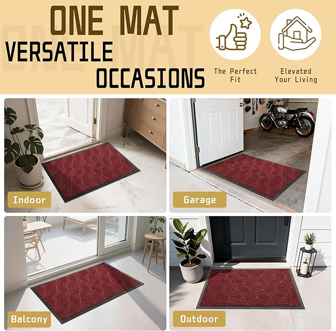 Yimobra Large Door Mat 36x24, All-Weather Waterproof Non-Slip Welcome Matt Outdoor, Heavy Duty Non Slip Doormat for Entryway for Patio and Garage Indoor, Easy Clean, Black Red