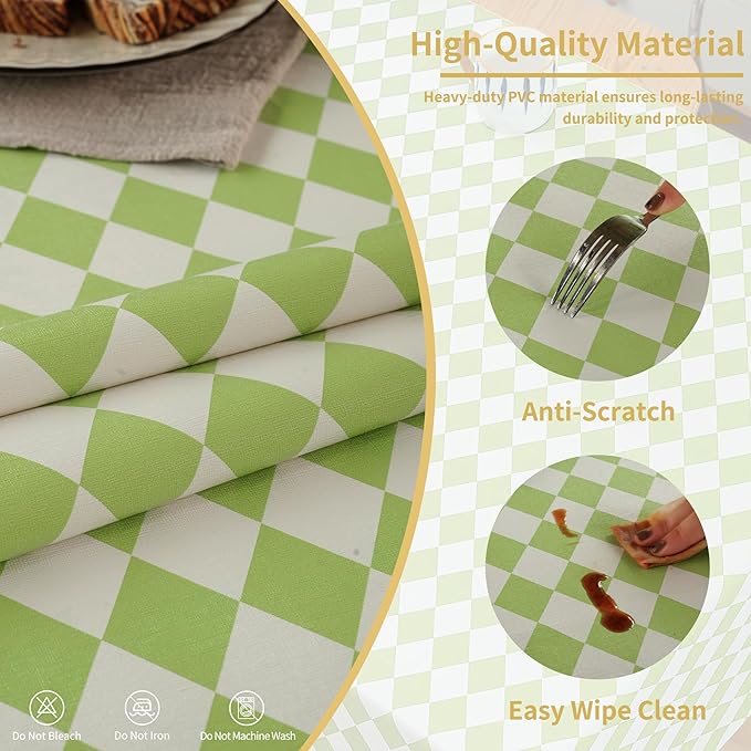 Rectangle Table Cloth,100% Waterproof Tablecloth Oil Proof Spill Proof Vinyl Table Cloth, Wipe Clean Plastic Table Cover for Dining, Camping, Indoor and Outdoor 54" x 84",Light Green