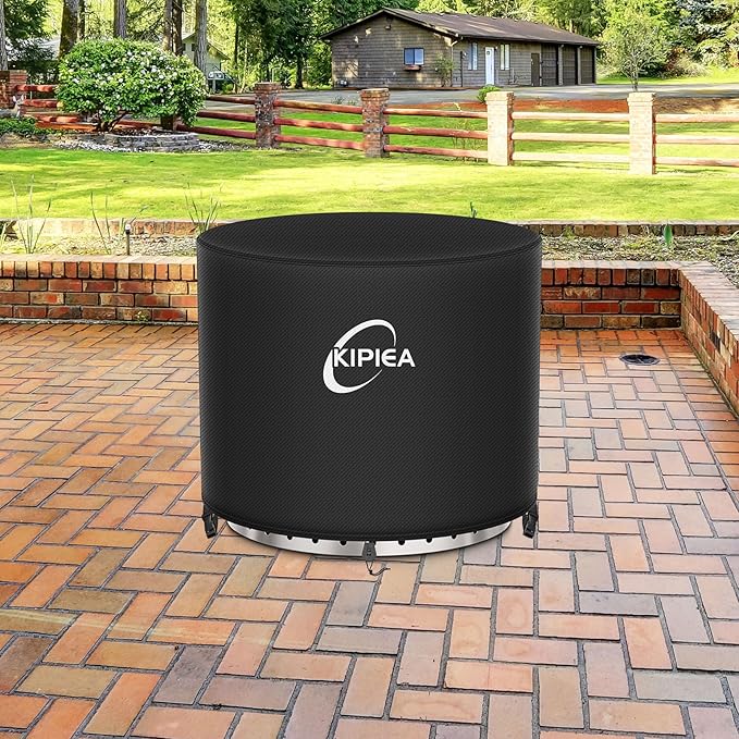 Kipiea Round Fire Pit Cover for Solo Stove Yukon - 100% Waterproof Smokeless Fire Pit Cover, Upgraded 600D Strong Tear and UV Resistant - 28" Dia X 16" H