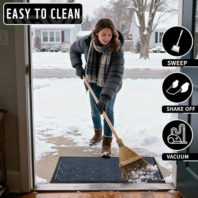 Yimobra Doormat Outdoor Entrance 29.5x17, All-Weather Waterproof Outdoor Mats for Front Door, Non Slip Welcome Door Mat for Patio Proch Outside Entryway Indoor, Blue
