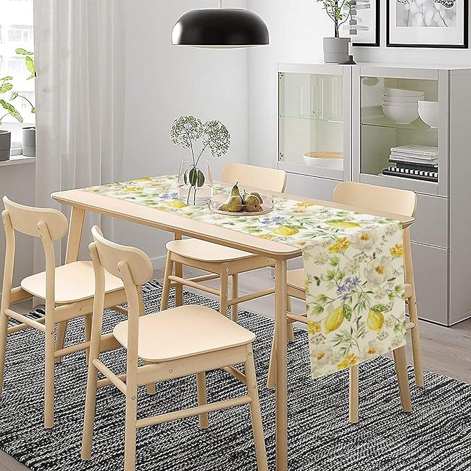 Vintage Lemon Blossom Table Runner Seasonal Spring Summer Floral Farmhouse Dining Table Decoration for Home Holiday Party Dresser Kitchen Cabin Restaurant Wedding Decor 13×120in