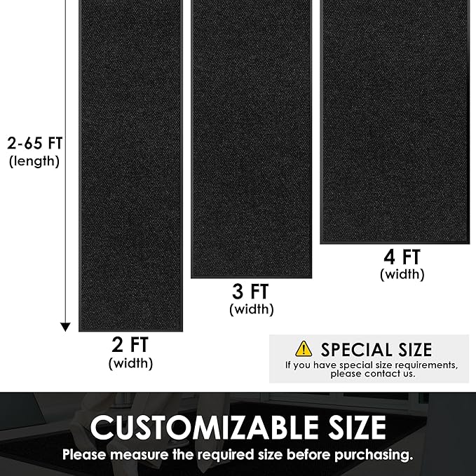 2′ x 8′ Front Door Mat Indoor Outdoor Entrance, Commercial Floor Mat Heavy Duty Dirt Trapper Entryway Doormat, Custom Size Non Slip Rubber Backing Welcome mat, Door Mat for High Traffic Area