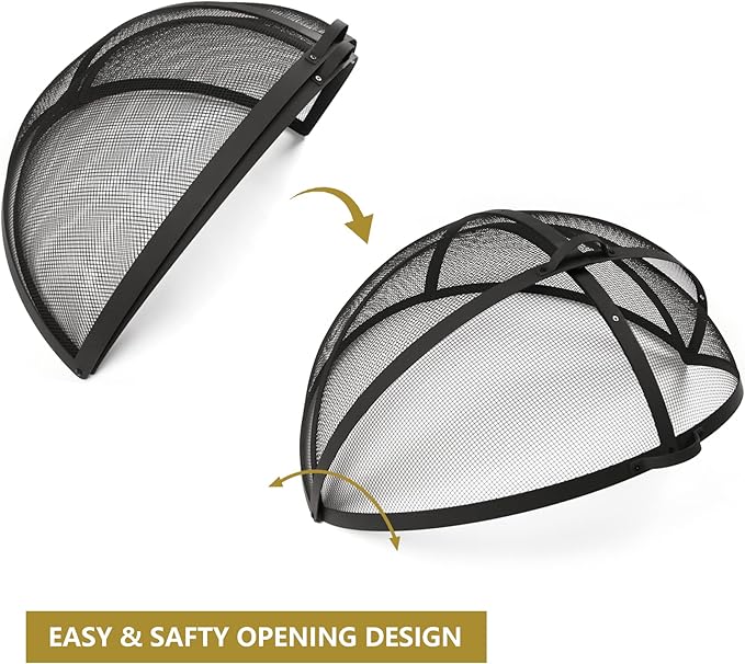 WeCooper 30In Round Fire Pit Spark Screen Cover, Outdoor Patio Easy-Opening Fire Pits Mesh Screen, Heavy Duty Steel Firepit Ember Lid with Hinge