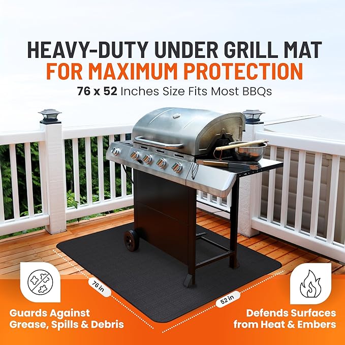 Under Grill Mats for Outdoor Grill (76 x 52 inch) Double-Sided Fireproof Mat for Under Fire Pit Mat the Perfect Grill Matt for Outdoor Grill Deck Protector and BBQ Matt for Under Grill Mat for Deck
