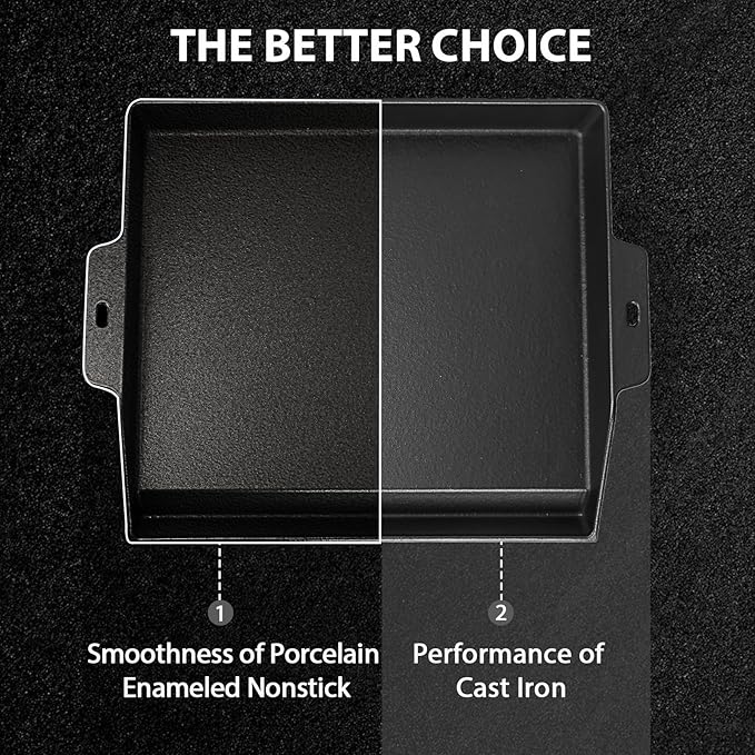 Utheer 17" x 13" Cast Iron Griddle for Gas Grill and Stove Top, Universal Flat Top Griddle with Pre-Seasoned Nonstick Coating, X-Shaped Reinforced Ridges, Perfect for Healthy Cooking, Parties, Camping