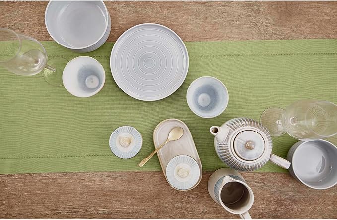 Solino Home Linen Moss Green Table Runner 120 Inches Long - 100% Pure Linen Hemstitch 14 x 120 Inch Table Runner for Dining, Winter, Spring, Easter, St Patricks Day - Classic Hemstitch