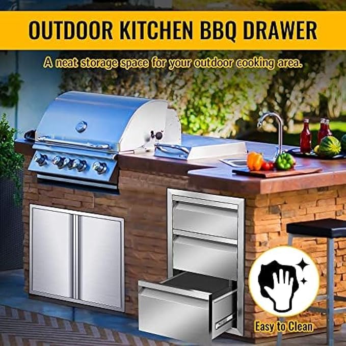 Flush Mount Stainless Steel Double Drawers with Recessed Handles for Outdoor Kitchens Or BBQ Island,-14W X 21H X 23D Inch