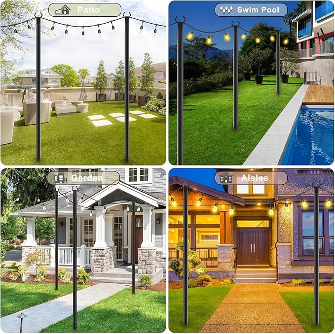 10 Pack String Light Poles,Metal Poles for Hanging Outdoor Light Strings,7 Pack 10 FT Light Poles Stand for Outside Garden,Patio,Wedding,Backyard,Deck,Party