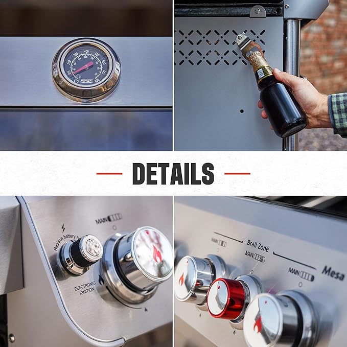 Monument Grills 4+1 Burner Natural Gas Grill with Hose, 50,000 BTU Stainless Steel Outdoor Patio Barbecue Grill with Smoker Box, Fast Heating, Knob Control, M415BZNG