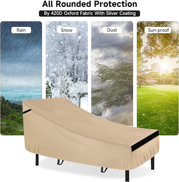 NEVERLAND Waterproof Patio Lounge Chair Cover, Outdoor Chaise Lounge Covers with Heavy Duty Material, 420D Waterproof Outdoor Chairs Cover 78L x 34W x 32H inch Golden