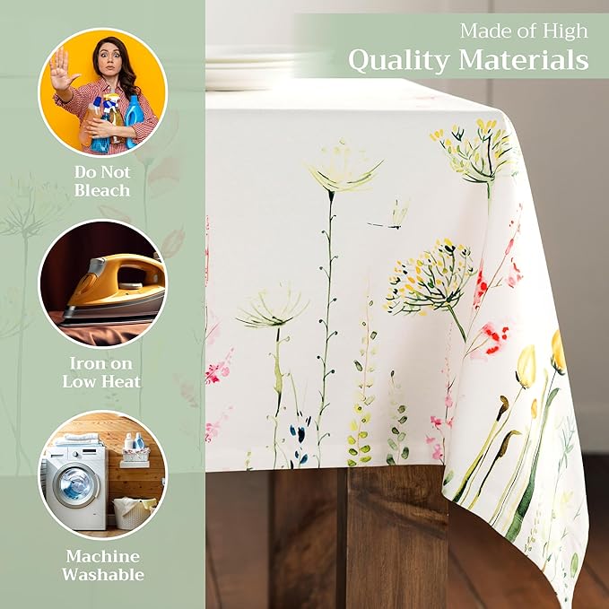 Maison d' Hermine Table Cloth Rectangle Table 100% Cotton 70 x 90 Inches Tablecloth Reusable Decorative for Dining Room, Farmhouse, Home, Party, Festive & Wedding Spring Summer - Botanical Fresh