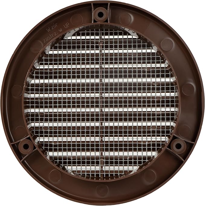 4 Inch [Opening] Brown Air Vent Cover – Pack of 5 – Plastic Round Air Vent Grill Cover for Wall or Ceiling, Built-in Mesh Screen/HVAC Return Air Register – Modern Louvered Design