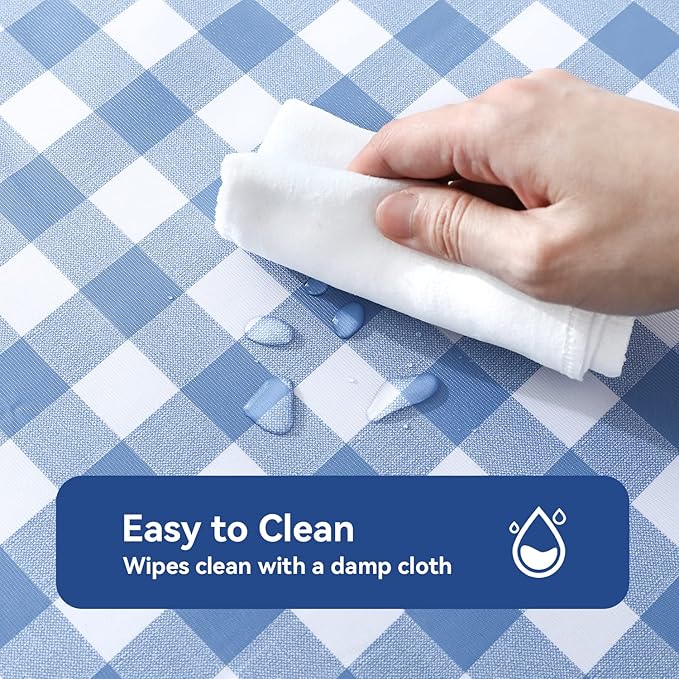 Romanstile Rectangle Vinyl Tablecloth, 100% Waterproof Buffalo Gingham Plastic Table Cloth, Heavy Duty Wipeable Checkered Table Covers for Outdoor, Camping, Picnic, Patio - 52 x 70, Light Blue