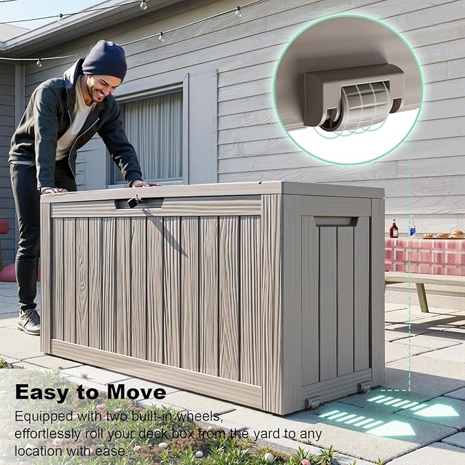 75 Gallon Outdoor Storage Box – Resin Deck Box with Lockable Lid, Waterproof Patio Furniture Storage for Tools, Garden & Yard Organization