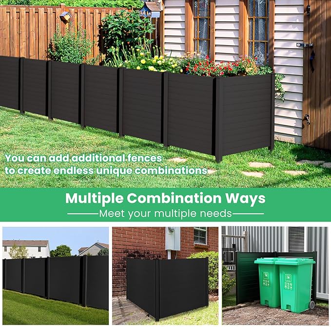 Giantex Outdoor Privacy Screen 4 Panels, 48''W x 48''H Decorative Air Conditioner Fence Trash Can Enclosure with Stakes, Easy Assembly, PVC Vinyl Picket Fences for Garden Patio Lawn, Black