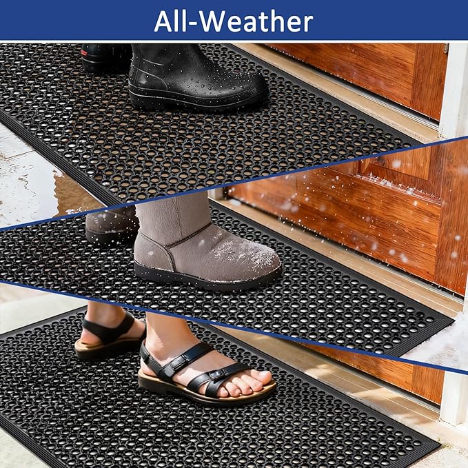 Outdoor Rubber Mat for Floor Anti-Fatigue Non Slip Commercial Restaurant Floor Mats 36" x 60" New Heavy Duty Rubber Kitchen Drainage Mat Black Bar Floor Mat