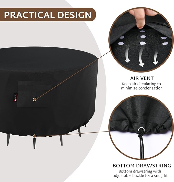 iBirdie Fire Pit Cover Round 50 inch Outdoor Waterproof and Weatherproof Heavy Duty 600D Patio Furniture Table Fireplaces Coffee Table Covers