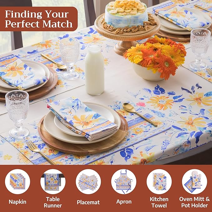 Maison d'Hermine Table Cloth Rectangle Table 100% Cotton Tablecloth for Dining Room, Farmhouse, Home, Hotel, Parties & Wedding - Ideal for Easter Decorations Spring & Summer (Girassol, 70" x 120")