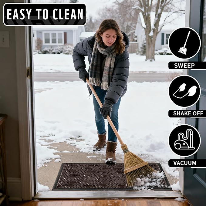 Yimobra Doormat Outdoor Entrance 29.5x17, All-Weather Waterproof Outdoor Mats for Front Door, Non Slip Welcome Door Mat for Patio Proch Outside Entryway Indoor, Brown