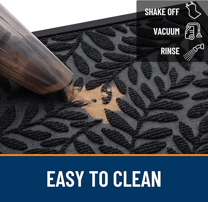 OLANLY Door Mat Indoor Outdoor Entrance, 29.5x17, Waterproof All-Weather All-Season Doormat, Sturdy Natural Rubber, Stain and Fade Resistant, Low Profile, Easy Clean Patio Entryway Mat, Black