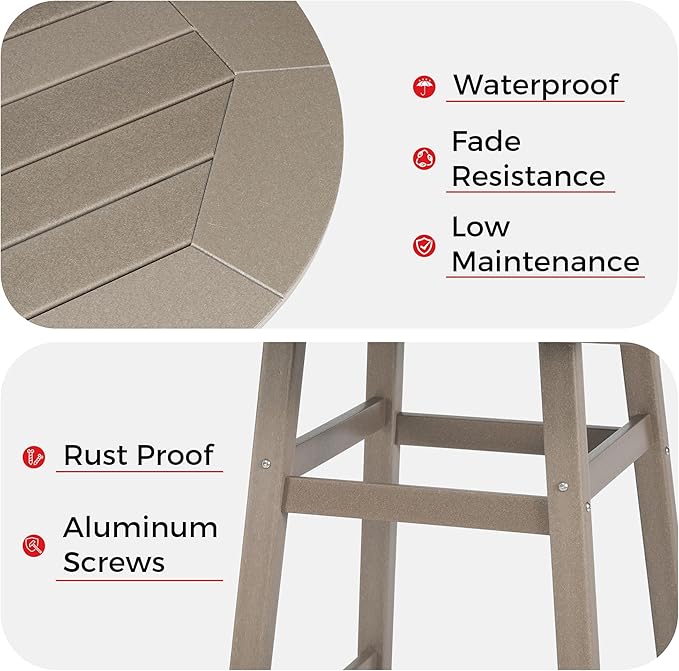 Costaelm Patio Bistro Table, 42" Counter Height Round Patio Cocktail Bar Table with Umbrella Hole, Outdoor Bistro Dining Pub Table for Front Porch Deck Backyard Garden, Weathered Wood