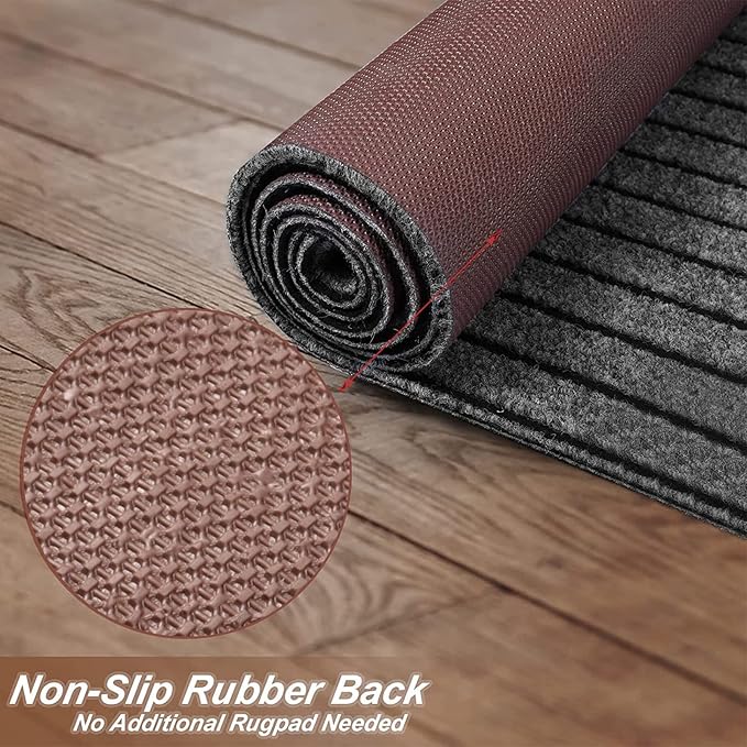 3' x 20' Runner Rugs with Rubber Backing, Indoor Outdoor Utility Carpet Runner Rugs, Stripe Gray, Can Be Used as Aisle for The RV and Boat, Laundry Room and Balcony