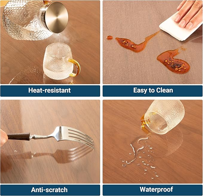 Clear Table Cover Protector Rectangle 12x48 Inch, 1.5mm Transparent Plastic Table Protector Waterproof, Anti-Scratch Clear Desk Mat for Office Desktop Dresser Dining Table, FDA Compliant