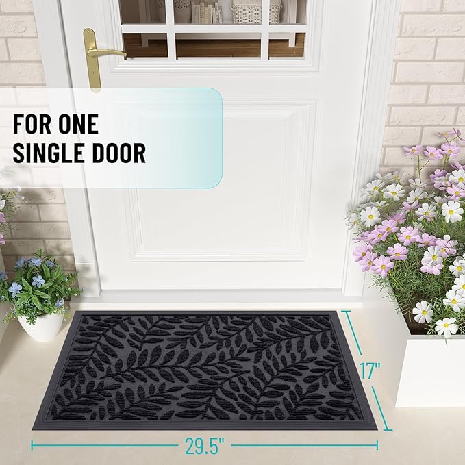 OLANLY Door Mat Indoor Outdoor Entrance, 29.5x17, Waterproof All-Weather All-Season Doormat, Sturdy Natural Rubber, Stain and Fade Resistant, Low Profile, Easy Clean Patio Entryway Mat, Black