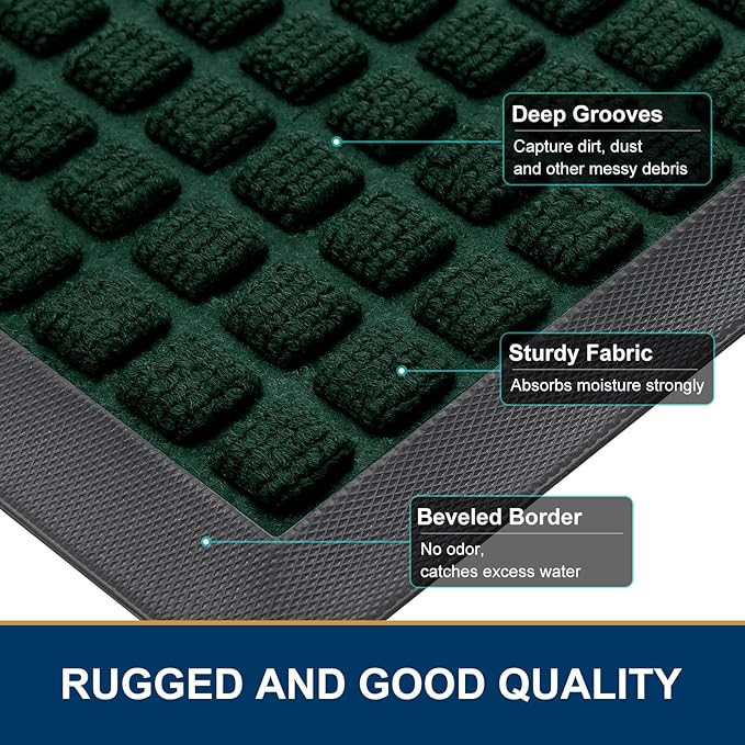 Smiry Front Door Mat Outside Entrance, Heavy Duty Natural Rubber Doormat, Non Slip, Trap Dirt and Moisture, Easy Clean, Low Profile Welcome Floor Mats for Indoor Outdoor Entry, 35x23 Inch, Black Green