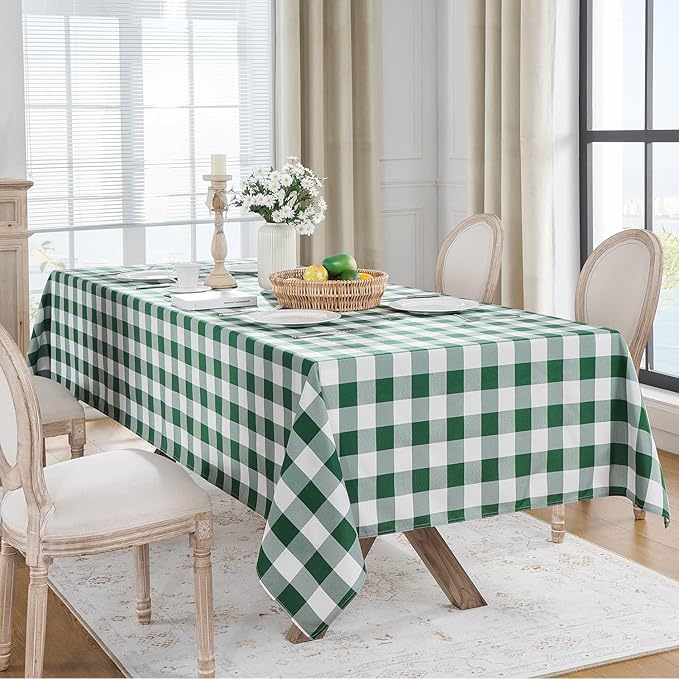 Softalker Gingham Checkered Tablecloth Rectangle - Outdoor Waterproof Buffalo Plaid Table Cloth, Stain Resistant Washable Table Cover for Picnic, Camping - Green and White, 2 Pack - 60 x 102 Inch