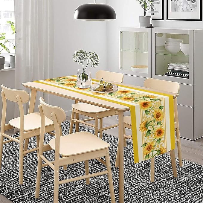 Yellow Sunflower Table Runner, Spring Summer Seasonal Floral Farmhouse Rustic Vintage Flower Print Table Cover for Home Kitchen Dining Table Decor Party, 13x108inch
