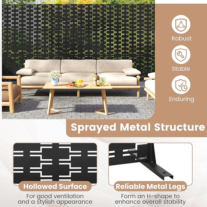Giantex 2 Panels Metal Privacy Screen, 72''H x 48''W Powder-Coated Decorative Outdoor Fence Panel, Wall Divider for Room Separation, Freestanding Patio Divider for Balcony & Yard (Brick Pattern)