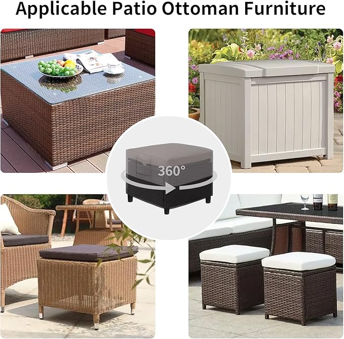 Easy-Going Outdoor Ottoman Cover, Waterproof Patio Ottoman Cover, Heavy Duty Outdoor Furniture Cover with Padded Handles (40"x30"x17", Gray/Black)