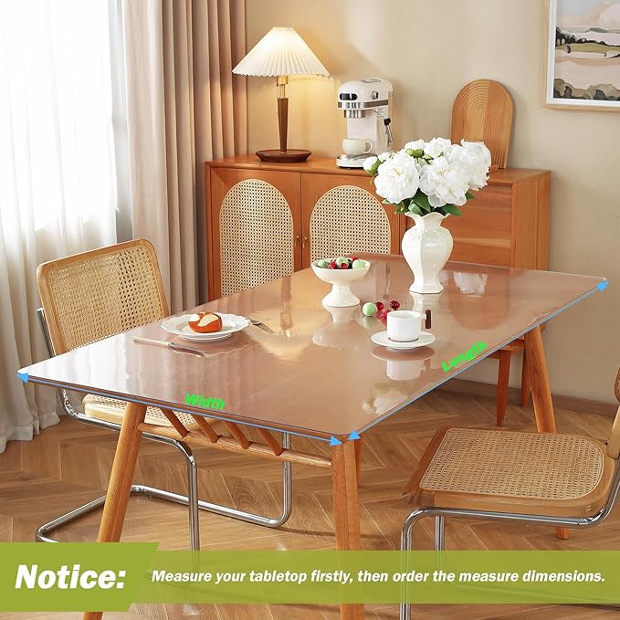 Frosted Clear Table Protector 44 x 72 Inch, 1.5mm Thick Plastic Table Cover, Waterproof PVC Clear Table Cover Protector, Desk Protector Mat, Writing Desk Pad for Desktop, Coffee & Dining Room Table