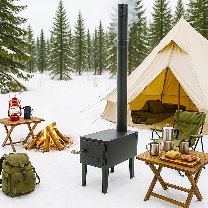 HECASA Wood Burning Stove Tent Camping Stove for Outdoor Cooking Fishing Hiking Travel Portable Heater with Storable Chimney Pipes Steel