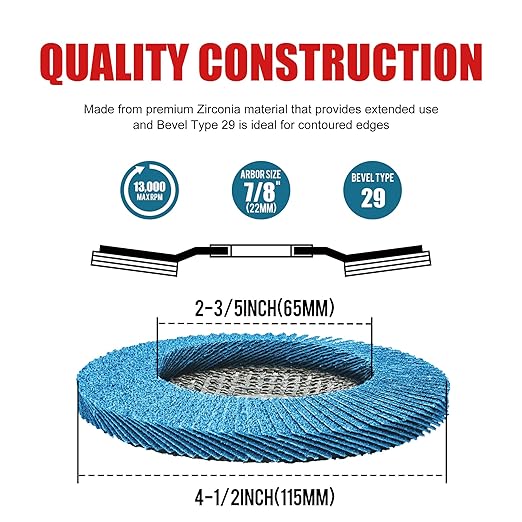 EZARC Flap Discs 80 Grit, 4 1/2 x 7/8-Inch Flap Sanding Disc, Type 29 Zirconia Grinding Wheel for Stainless Steel, Sheet Metal (10 Pack)