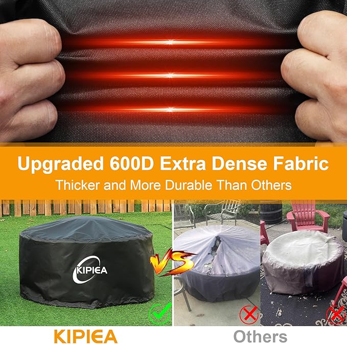 Kipiea Round Fire Pit Cover - Upgraded 600D Strong Tear and UV Resistant, 100% Waterproof Outdoor Firepit Cover Fits 33"-36" Patio Fire Pit (36" Dia X 20" H）