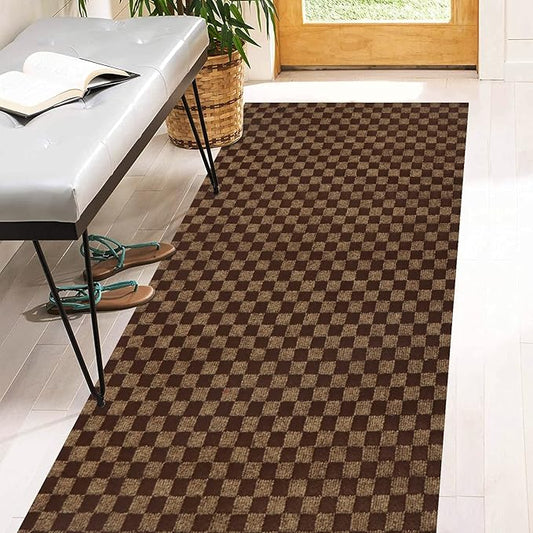 2' x 56' Runner Rugs with Rubber Backing, Indoor Outdoor Utility Carpet Runner Rugs, Checkered Brown, Can Be Used as Aisle for The RV and Boat, Laundry Room and Balcony