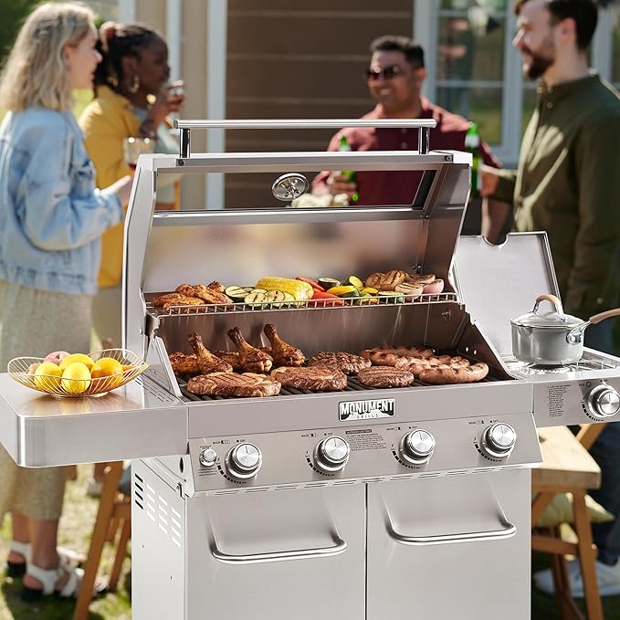 Monument Grills Larger Convertible 4-Burner Natural Gas Grill Stainless Steel Cabinet Style Propane Grills with Cooking Plate(2 items)