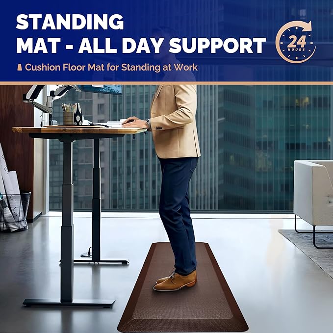 FEATOL Anti Fatigue Mat for Standing, 9/10 Extra Thick Ergonomic Standing Desk Mat, Comfort & Durable Memory Foam Standing Mat at Home,Office All Day (20" x 32", Brown, 1PC)