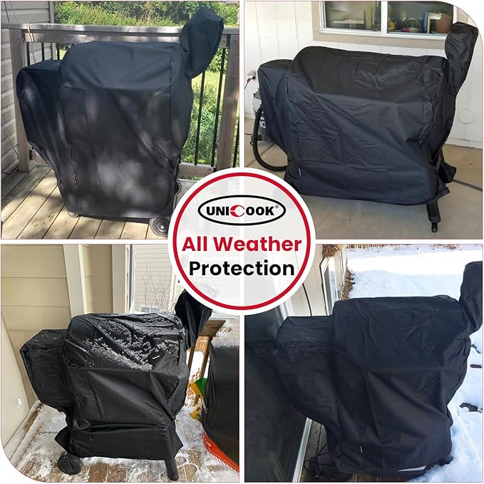 Unicook Pellet Smoker Cover for Traeger Pro 780 Series, Heavy Duty Waterproof Full Length BBQ Smoker Grill Cover, Outdoor Weather Resistant Barbecue Ptrotection, Black