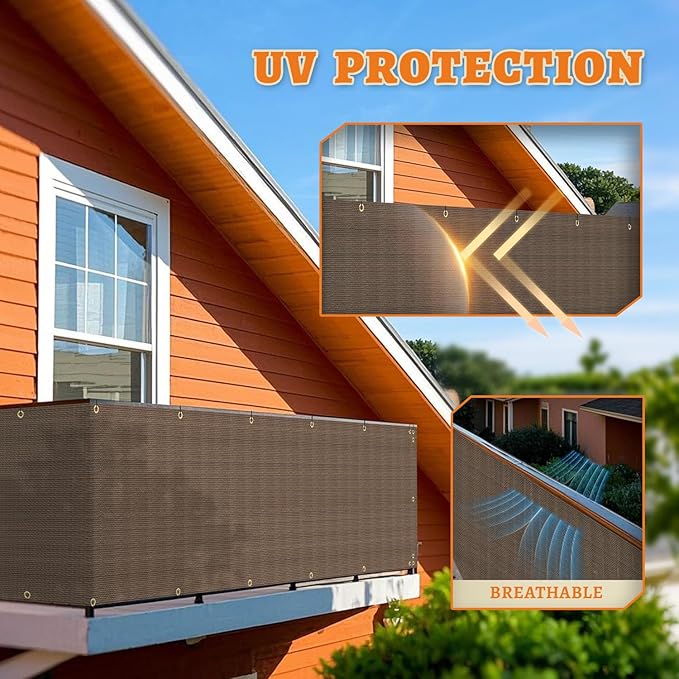 2.5' x 177' Balcony Privacy Screen Fence Cover with Zip Ties Grommets for Apartment Patio Porch Deck Backyard Outdoor (Brown)