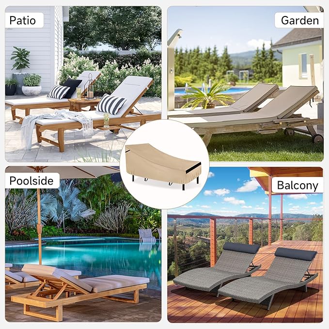 NEVERLAND Waterproof Patio Lounge Chair Cover, Outdoor Chaise Lounge Covers with Heavy Duty Material, 420D Waterproof Outdoor Chairs Cover 78L x 34W x 32H inch Golden