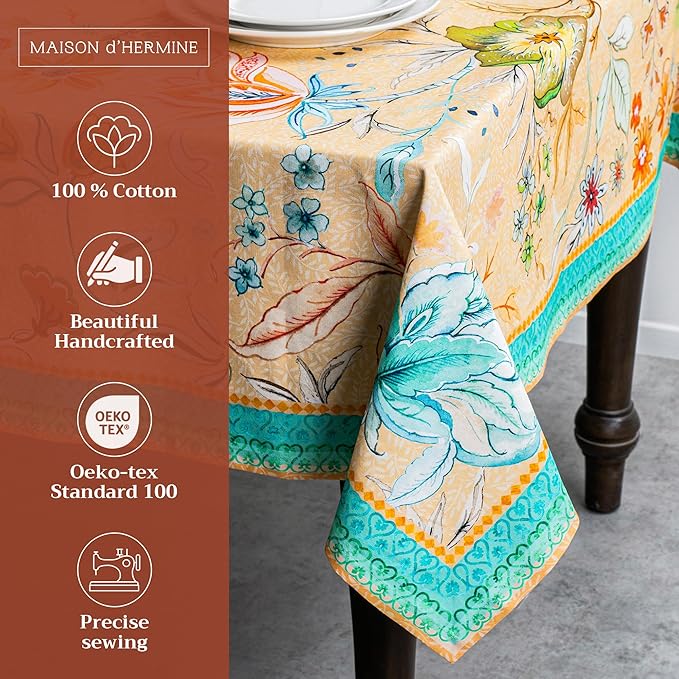 Maison d' Hermine Table Cloth Rectangle Table 100% Cotton 60 x 120 Inches Tablecloth Reusable for Dining Room, Farmhouse, Home, Party, Festive & Wedding Spring Summer - Luxury Loft – Peach