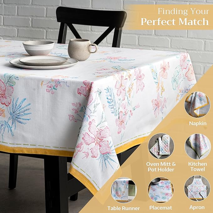 Maison d' Hermine Table Cloth Square Table 100% Cotton 54 x 54 Inches Tablecloth Reusable Decorative for Dining Room, Farmhouse, Home, Party, Festive & Wedding Spring Summer - Paradise Island
